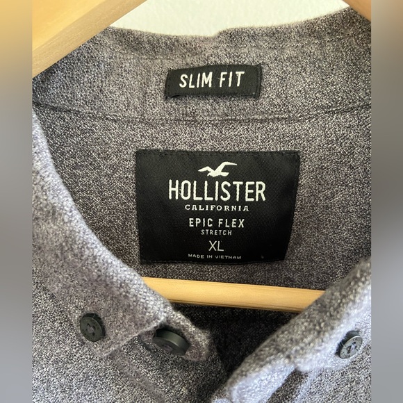 Hollister Men’s Slim Fit Epic Flex Stretch Gray Casual Button Down Shirt, XL - Picture 3 of 11